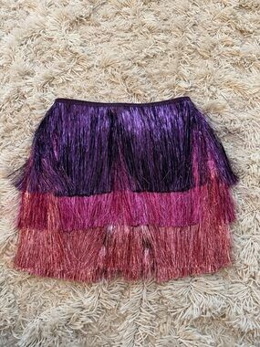NWT Nasty Gal Fringe Tiered Mini Skirt in Purple and Pink